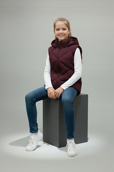 ASYAKİDS CLUB Girl's Hooded Pocket Lined Waterproof Seasonal Puffer Vest