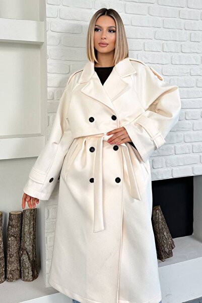 VAGGON Oversized Belted Double Button Long Coat