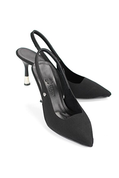 King Crow Biana Flexible Soft Non-Slip Sole (8 cm) Black Suede Open Elastic Women's Heeled Shoes