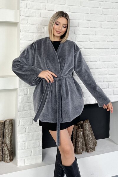 VAGGON Plush Coat with Belt Detail