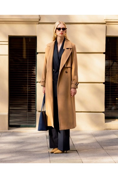 SEÇİL YENİ KADIN KRUVAZE YAKALI KEMERLİ MİDİ BOY KABAN 11231205001002