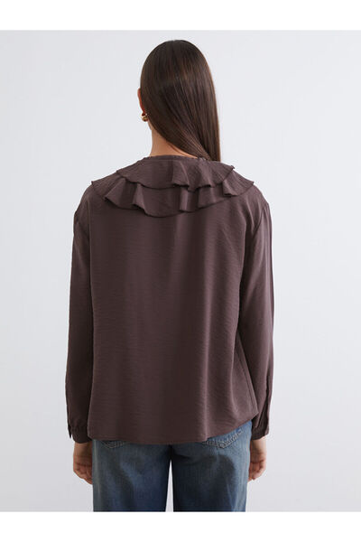 LC Waikiki Brown Crew Neck Ruffle Blouse