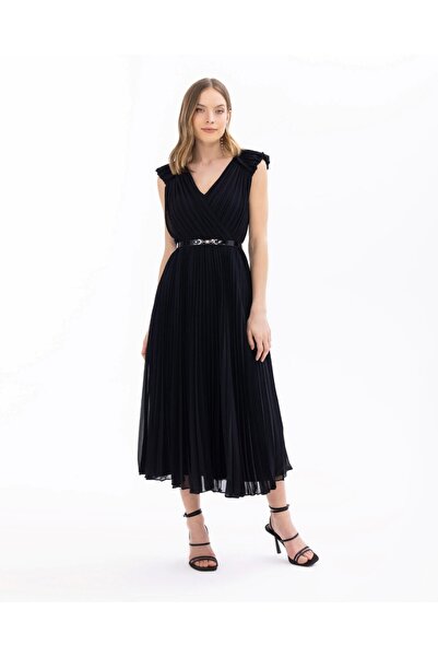 SEÇİL YENİ KADIN V YAKA ASTARLI KEMERLİ ELBİSE 10242104001003