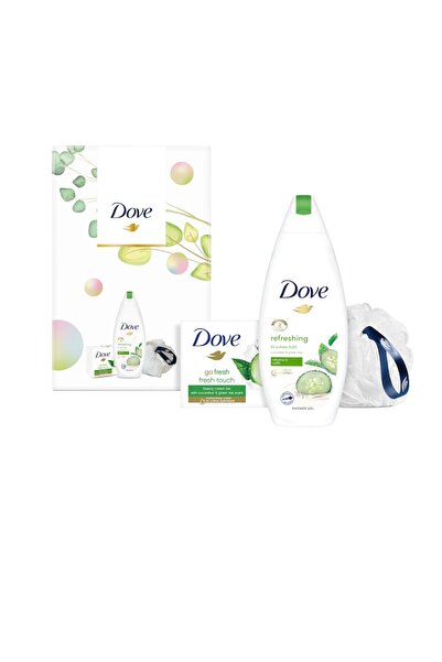 Dove Go Fresh Gift Set: Shower Gel 250 ml + Solid Soap 100 g + Shower Pouf