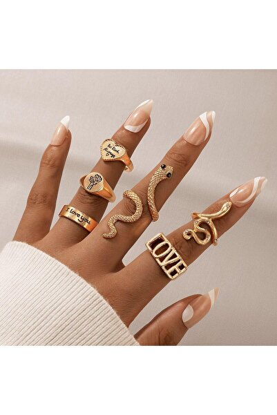 Pursehuit Set de 6 inele, aurii cu șarpe, Biggie C6