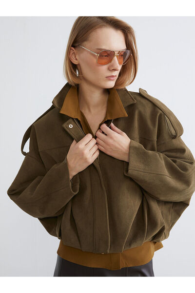 LC Waikiki LCW Vision Gömlek Yaka Oversize Kadın Süet Görünümlü Ceket
