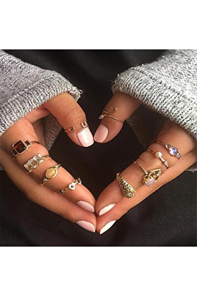 Pursehuit Set de 10 inele aurii, cu pietre, Myles C1