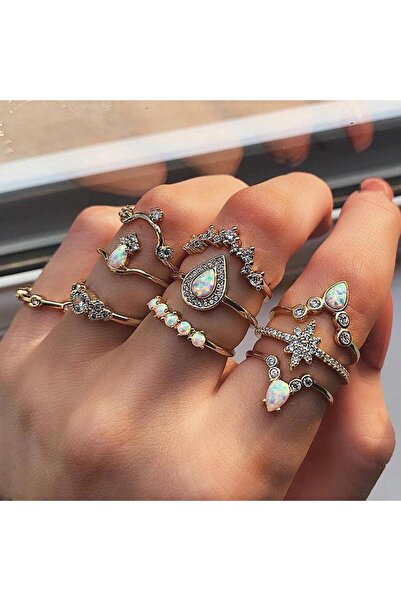 Pursehuit Set de 10 inele, aurii, cu pietre, Phelina C4