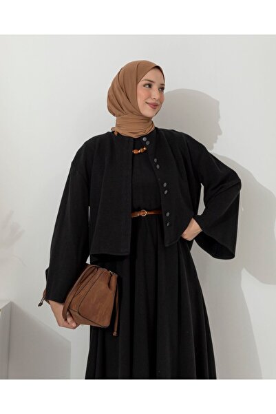 RFK Butik Women's Corded Fabric Vest Gilet Dress Set - Black