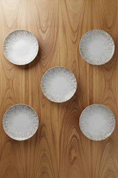 Home Solvera Line Pattern Digital Printing Porcelain Cake Plate Set of 6