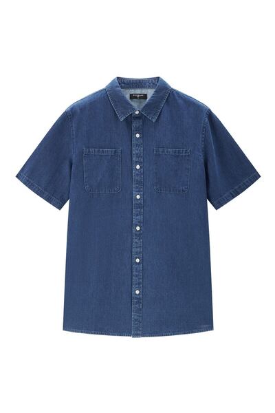 Giordano Men's Loose Fit Short Sleeve Button-Front Denim Shirt | Online Exclusive
