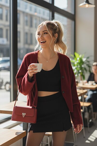 Voicestore TR Vizon Kemerli Süet Kadın Şort Etek