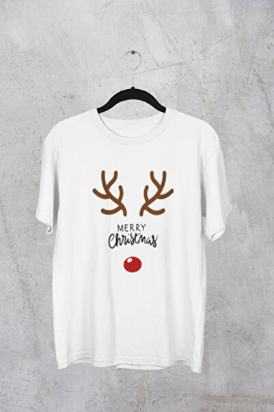MG تيشيرت قطني مطبوع عليه عبارة MERRY CHRISTMAS GEYİK بياقة دائرية OVE قصة فض...