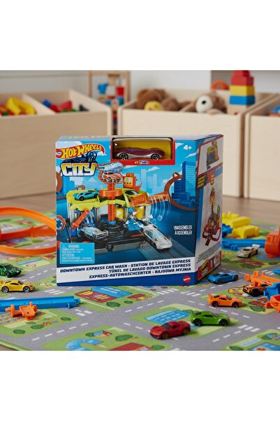 HOT WHEELS Set Joacă City - Complex Spălare Auto cu Accesorii Interactive pentru Mașinuțe