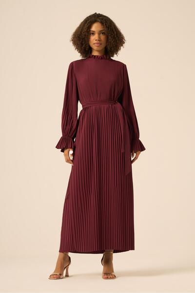 FTZ WOMEN Kadın Plise Şifon Elbise Mürdüm 31019