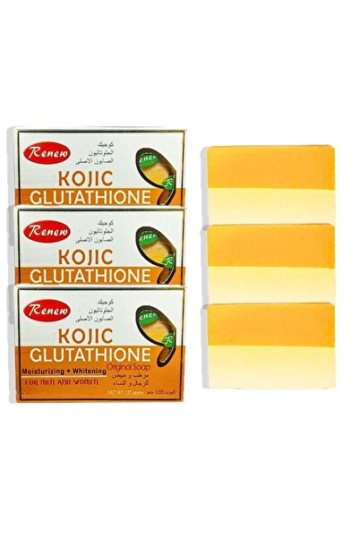 Renew صابون رينو الأصلي المرطب والمبيض المكون من 3 قطع من الكوجيك الجلوتاثيون