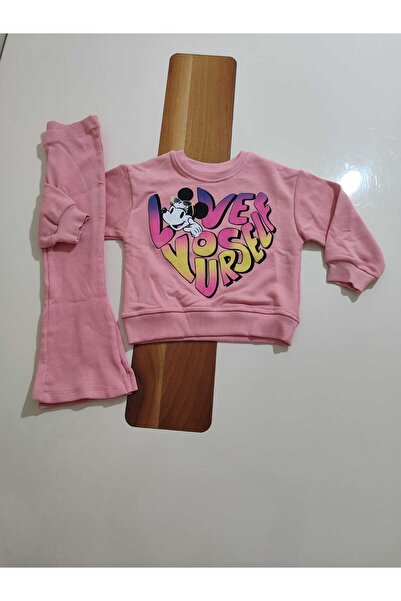 Messinho Yazili Mi̇Nni̇E Printed Slit-Sleeved Flared Leggings 3İPli̇K Without Embroidery Girl's Set