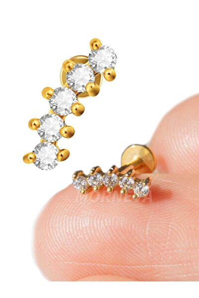 MORNEVA Çelik Minimal Daire Taşlar Kıkırdak Kulak Helix Conch Tragus Piercingi (1 Adet)