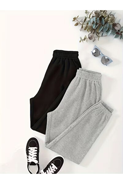 Karatopak Pachet de 2 pantaloni de trening unisex din bumbac cu elastic la pi...