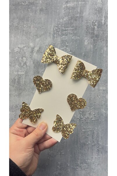 Toka Perisi Gold / Golden Stella Glitter Bow Heart Butterfly (Metal 5cm / 3cm with Clip 6-Piece Set)
