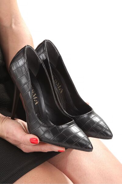 Y ESMA Stiletto Croco Black Pointed Closed Toe 11 cm High Thin Heel New Season