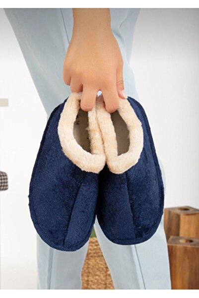 LİNORA Men's House Slippers Booties Dark Blue