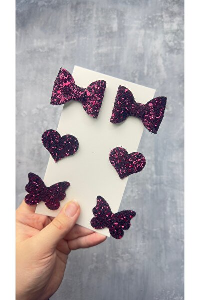 Toka Perisi Vişne Stella Simli Glitter Fiyonk kalp kelebek (Metal 5cm /3cm Kl...