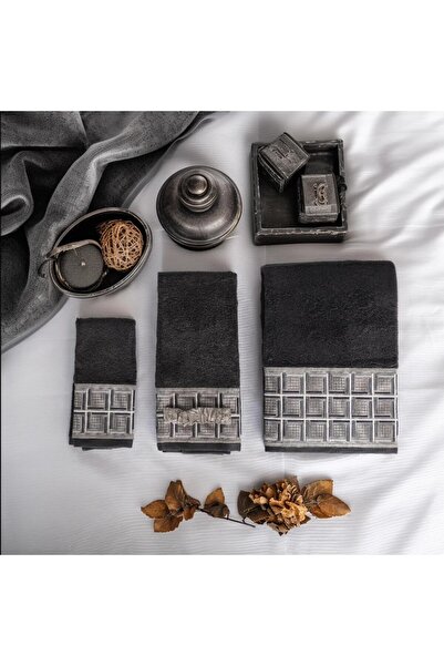 Tomris Alp Tılsım Collection Micro Bamboo, Anthracite Color, Special Packaged Towel Set