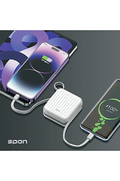 Spon Small 10000mAh Power Bank with Built-in Dual Cables, Fast Charging