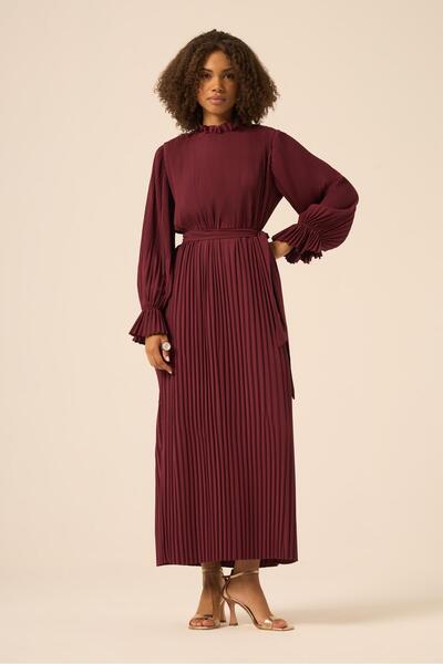 FTZ WOMEN Kadın Plise Şifon Elbise Mürdüm 31019