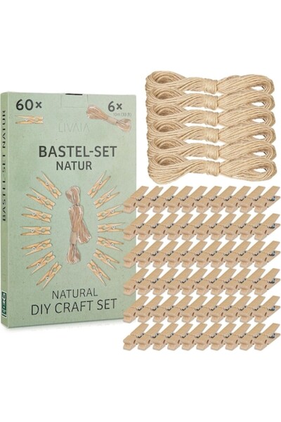 Livaia Set de 60 de cleme din lemn și 60 m de sfoară pentru fotografii, proie...