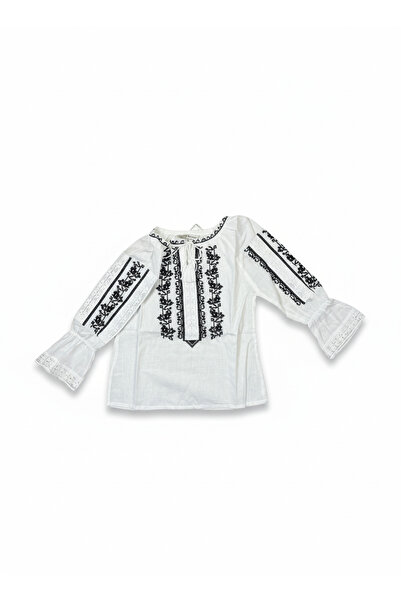 KidsMagazin Ie pentru fete cu model floral brodat cu negru