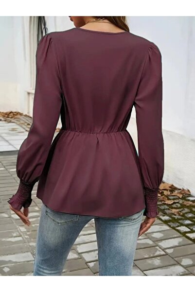 Bijuterria Women's Long Sleeve Double Breasted Collar Front Tie Imported Crepe Blouse