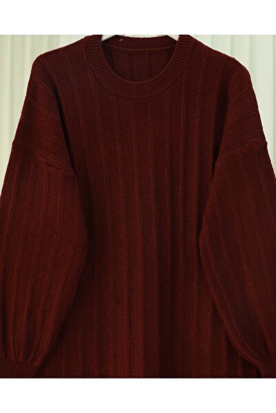 Modamorfo Corded Fabric Slit Yumoş Knitwear Tunic - Burgundy