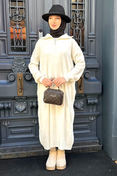 Kombinazon Drap Triko Zippered Dress