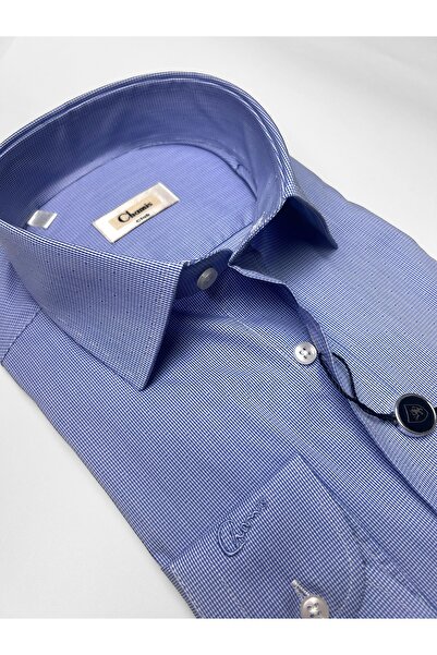 Chamis Regularfit Blue Gingham Stretch Fabric Classic Collar Shirt