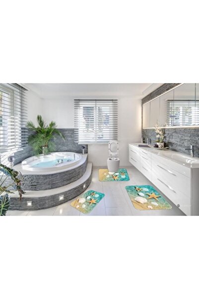 ZUBI HOME Set of 3 Bath Mats 60x90/60x45/40x60 Non-slip Starfish Turquoise