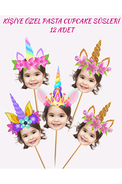 P&B COLLECTION WORKSHOP Kişiye Özel Unicorn Temalı Cupcake Pasta Dekor Süslem...