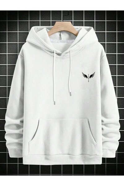 LAVİTTA Wings and Tribal Script Printed Unisex Oversized Hooded Hoodie