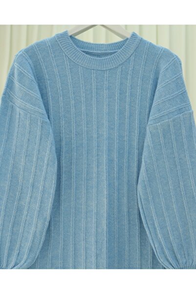 Modamorfo Corded Fabric Slit Yumoş Knitwear Tunic - Light Blue