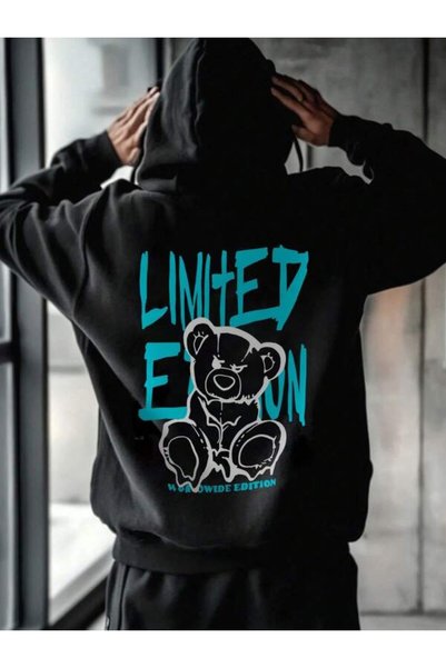 LAVİTTA Hanorac unisex oversize cu glugă, cu imprimeu „Bear”, ediție limitată