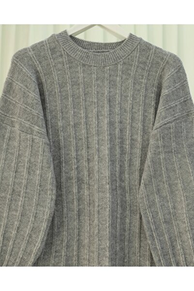 Modamorfo Corded Fabric Slit Yumoş Knitwear Tunic -Gray