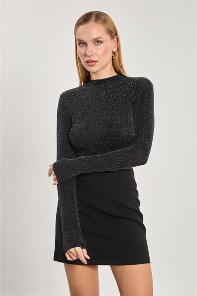 BARRELS AND OIL Women's Backless Glitter Blouse - Black