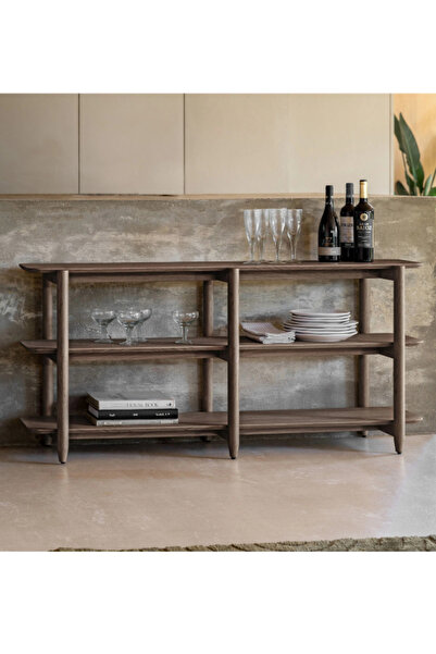 feruzadeco Koyu Ceviz Renkli 3 Katlı El Yapımı Konsol | Masif Ahşap Açık Raf ...