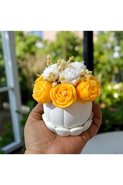 MODA Balkabağı Vazo Çiçek Mum – Soya Wax Kokulu El Yapımı Dekoratif Çiçek Mum...