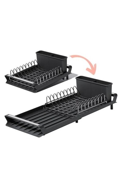 AVA AVA Extendable Dish Drainer, Plastic and Metal, Black, 19x28-47x12 cm
