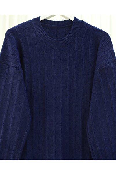 Modamorfo Corded Fabric Slit Yumoş Knitwear Tunic - Navy