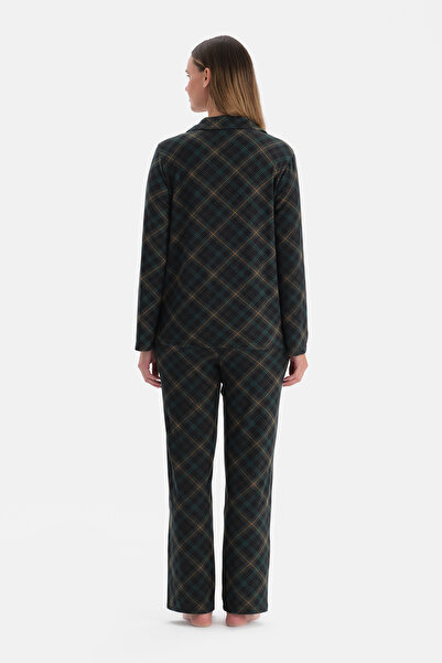 Dagi Dark Green Plaid Thermal Shirt Pants Pajama Set