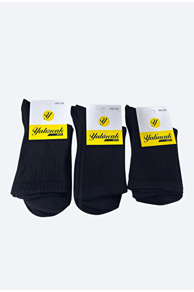 ALFA AKSESUAR 03 Yalıncak Half-Conch College Socks Black Color 3 Pieces Patternless Model