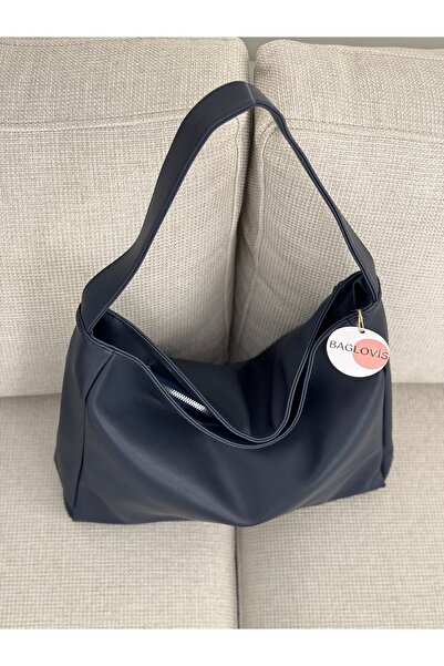 BAGLOVİS Single Handle Leather Casual Dark Blue Shoulder Bag En42 Boy28